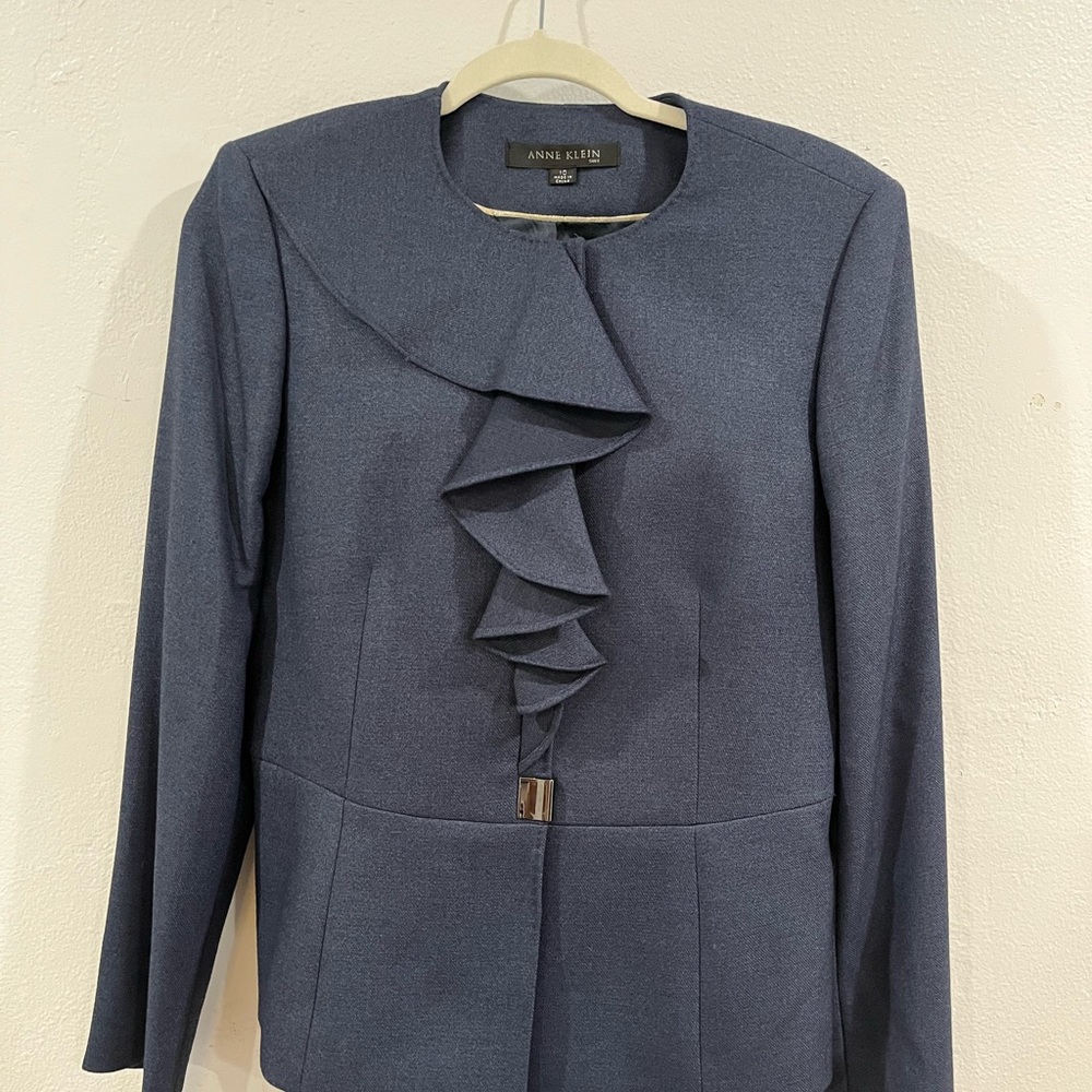 ANNE KLEIN Cotton Linen Career Suit Blazer and Skirt Matching Set Size 10